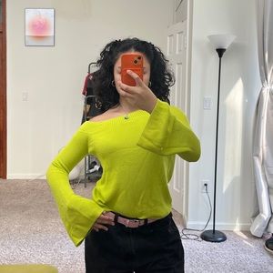 Lovers + Friends Westmont pullover lime green off the shoulder knit sweater